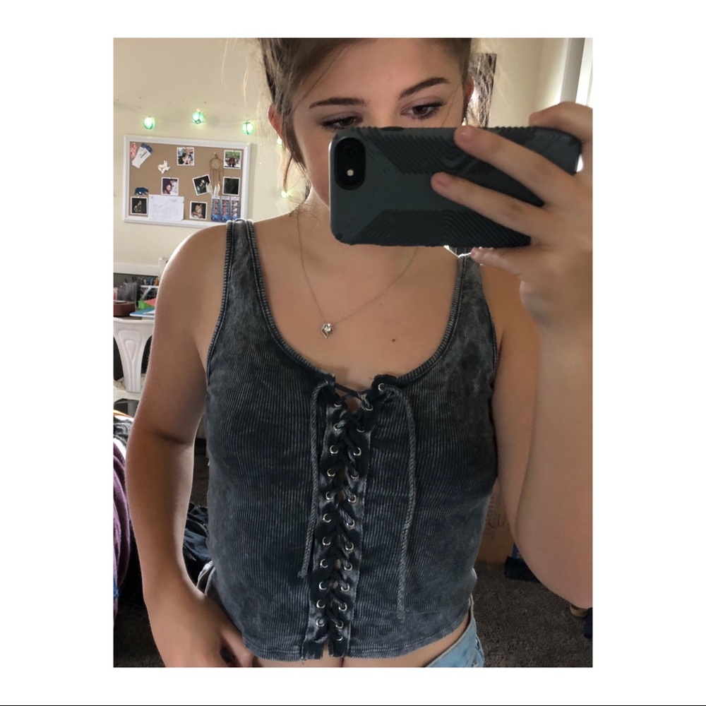 Washed Lace Up Tank